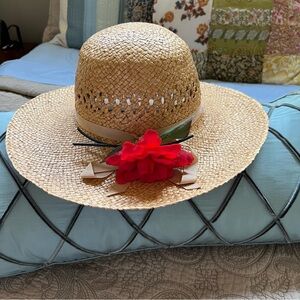 Adorable straw, sun hat with faux rose decoration